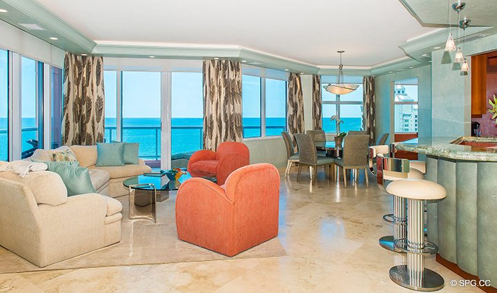 Living Area at  Residence 12B, Tower II, The Palms Condominiums, 2110 North Ocean Boulevard, Fort Lauderdale Beach, Florida 33305.