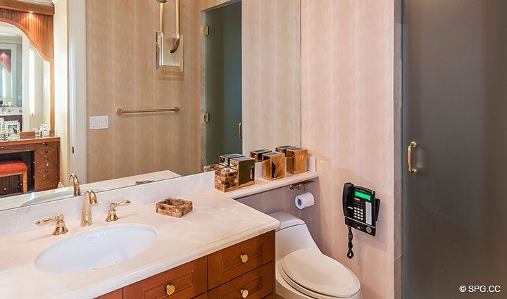 Guest Bathroom in Residence 406 at Bellaria, Luxury Oceanfront Condominiums in Palm Beach, Florida 33480.