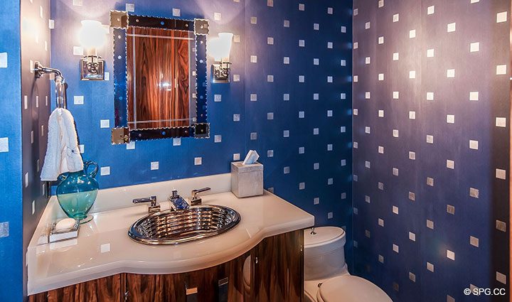 Powder Room inside Residence 406 at Bellaria, Luxury Oceanfront Condominiums in Palm Beach, Florida 33480.