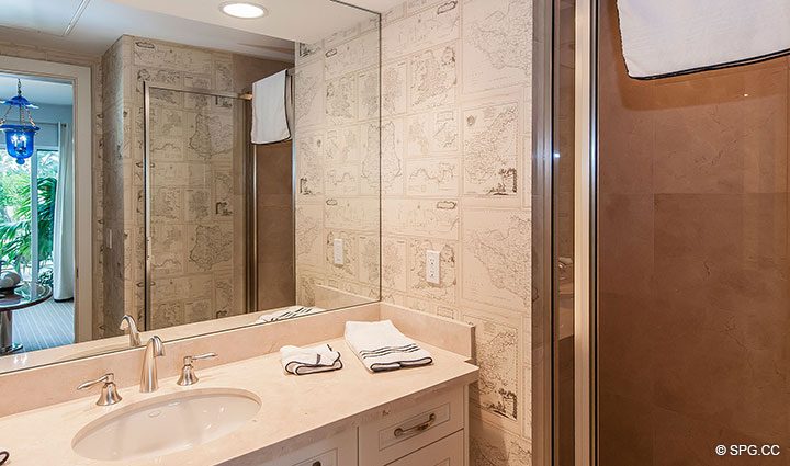 Cabana Bathroom for Residence 406 at Bellaria, Luxury Oceanfront Condominiums in Palm Beach, Florida 33480.