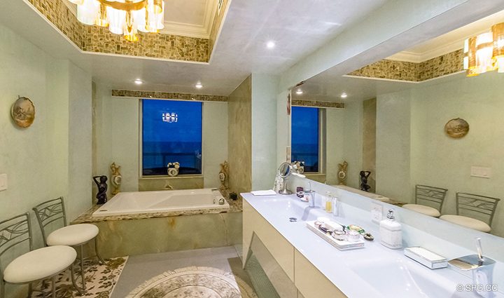 Master Bath Evening at Residence 1106 at Acqualina, Luxury Oceanfront Condominiums in Sunny Isles Beach, Florida 33160