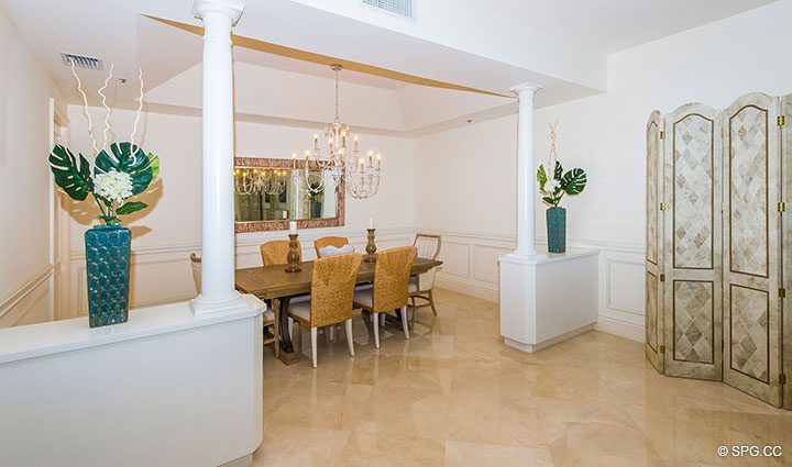 Dining Room inside Residence 204 at Bellaria, Luxury Oceanfront Condominiums in Palm Beach, Florida 33480.