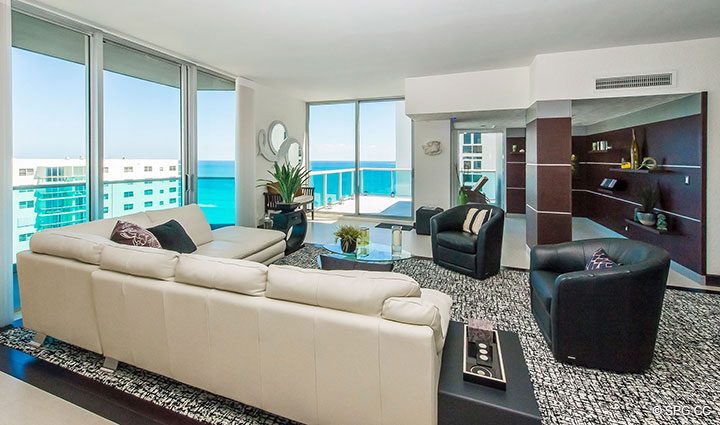 Expansive Great Room inside Penthouse 10 at Sian Ocean Residences, Luxury Oceanfront Condominiums Hollywood Beach, Florida 33019