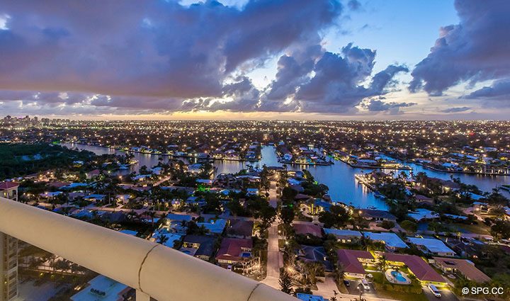 Evening Views from Penthouse Residence 26A, Tower I at The Palms, Luxury Oceanfront Condos in Fort Lauderdale, Florida 33305.