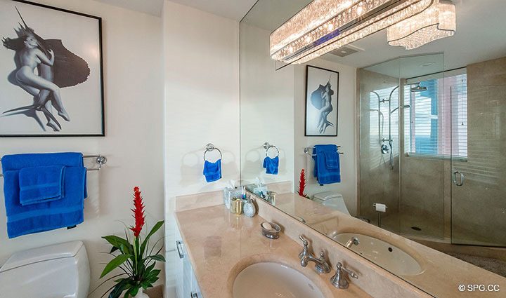 Guest Bathroom in Penthouse Residence 26A, Tower I at The Palms, Luxury Oceanfront Condos in Fort Lauderdale, Florida 33305.