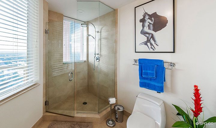 Guest Bath inside Penthouse Residence 26A, Tower I at The Palms, Luxury Oceanfront Condos in Fort Lauderdale, Florida 33305.