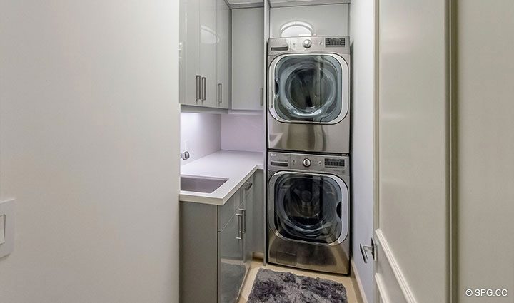 Laundry Room in Penthouse Residence 26A, Tower I at The Palms, Luxury Oceanfront Condos in Fort Lauderdale, Florida 33305.