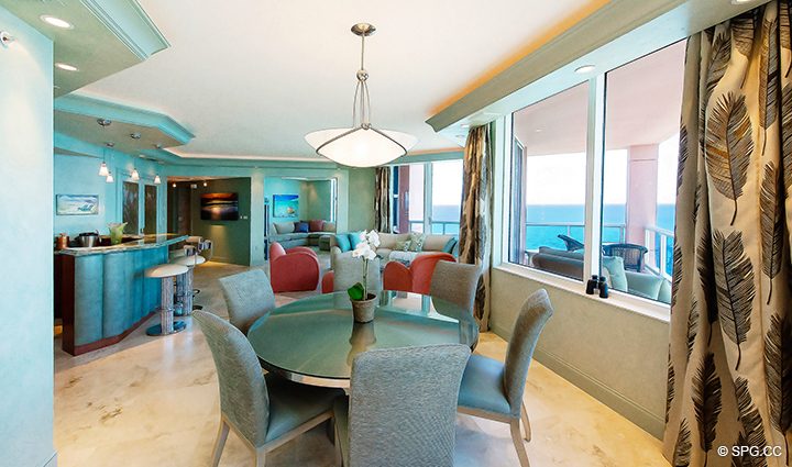 Dining Area at Residence 12B, Tower II, The Palms Condominiums, 2110 North Ocean Boulevard, Fort Lauderdale Beach, Florida 33305.