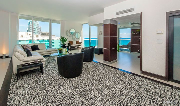 Living Room inside Penthouse 10 at Sian Ocean Residences, Luxury Oceanfront Condominiums Hollywood Beach, Florida 33019