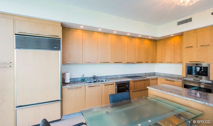 Kitchen with State-of-the-Art Appliances in Residence 701, For Rent at Trump Towers One, Luxury Oceanfront Condos in Sunny Isles Beach, Florida 33160