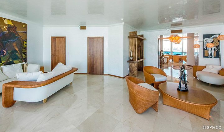 Spacious Living Room inside Residence 3806 at Portofino Tower, Luxury Waterfront Condominiums in Miami Beach, Florida 33139
