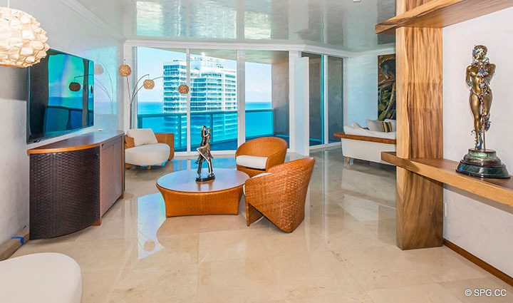 Living Room inside Residence 3806 at Portofino Tower, Luxury Waterfront Condominiums in Miami Beach, Florida 33139