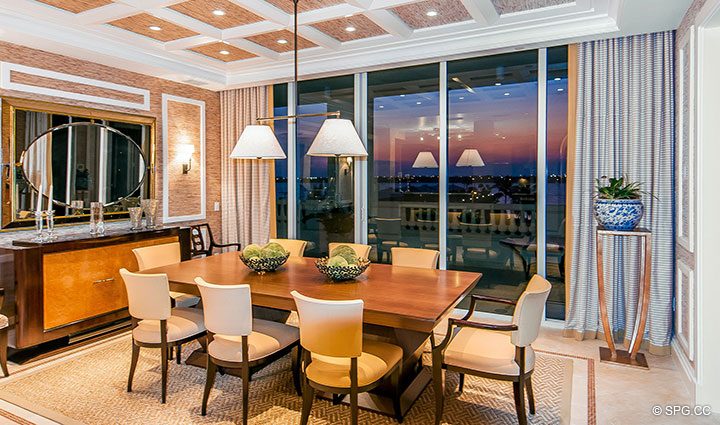 Dining Room inside Residence 406 at Bellaria, Luxury Oceanfront Condominiums in Palm Beach, Florida 33480.