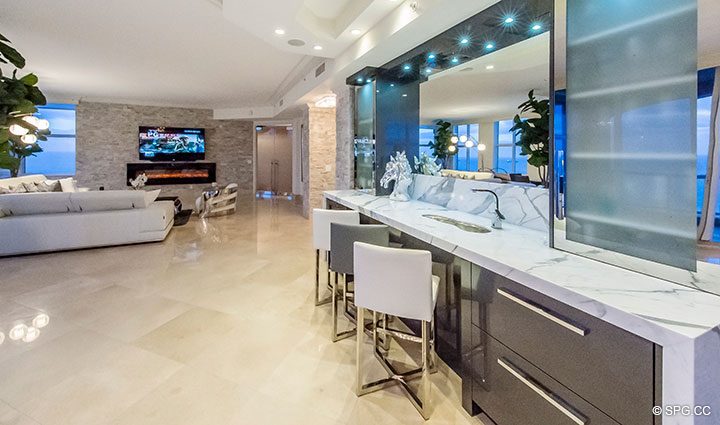 Custom Built-In Bar inside Penthouse Residence 26A, Tower I at The Palms, Luxury Oceanfront Condos in Fort Lauderdale, Florida 33305.