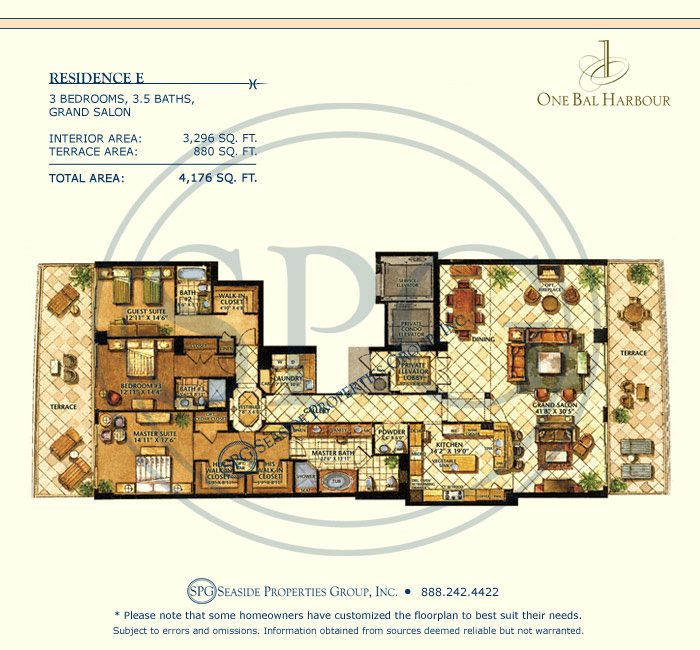 Residence E Floorplan at One Bal Harbour, Luxury Oceanfront Condo