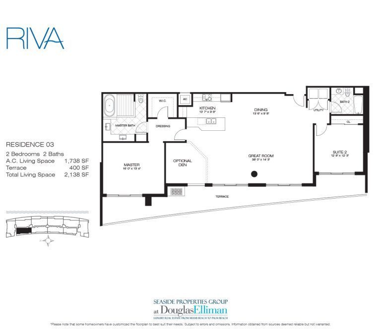 Residence 03 Floorplan for Riva, Luxury Waterfront Condos in Fort Lauderdale, Florida 33304.