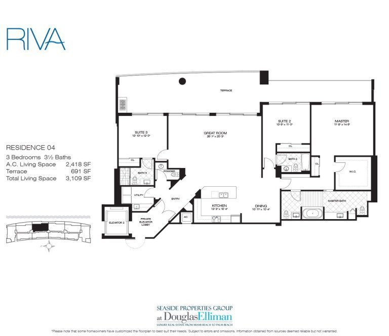 Residence 04 Floorplan for Riva, Luxury Waterfront Condos in Fort Lauderdale, Florida 33304.