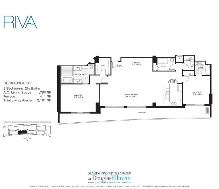 Residence 05 Floorplan for Riva, Luxury Waterfront Condos in Fort Lauderdale, Florida 33304.