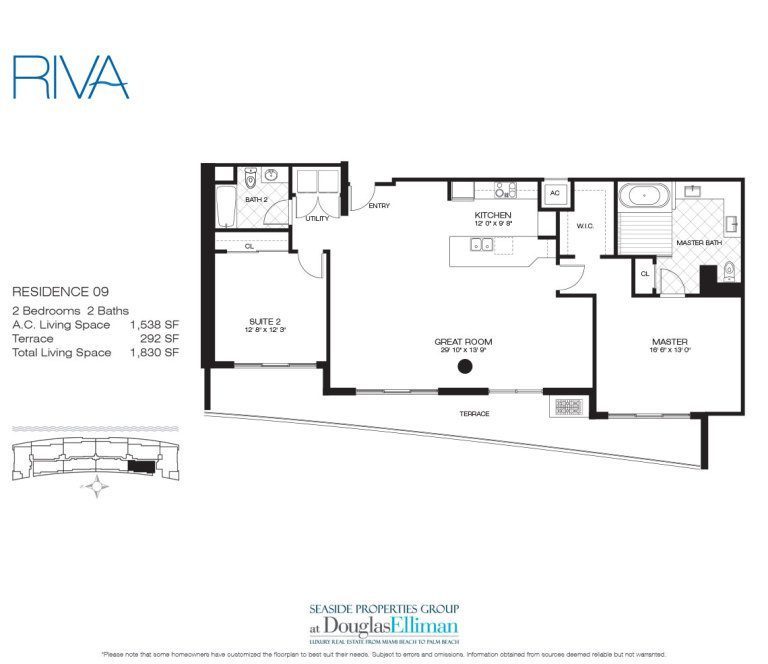 Residence 09 Floorplan for Riva, Luxury Waterfront Condos in Fort Lauderdale, Florida 33304.