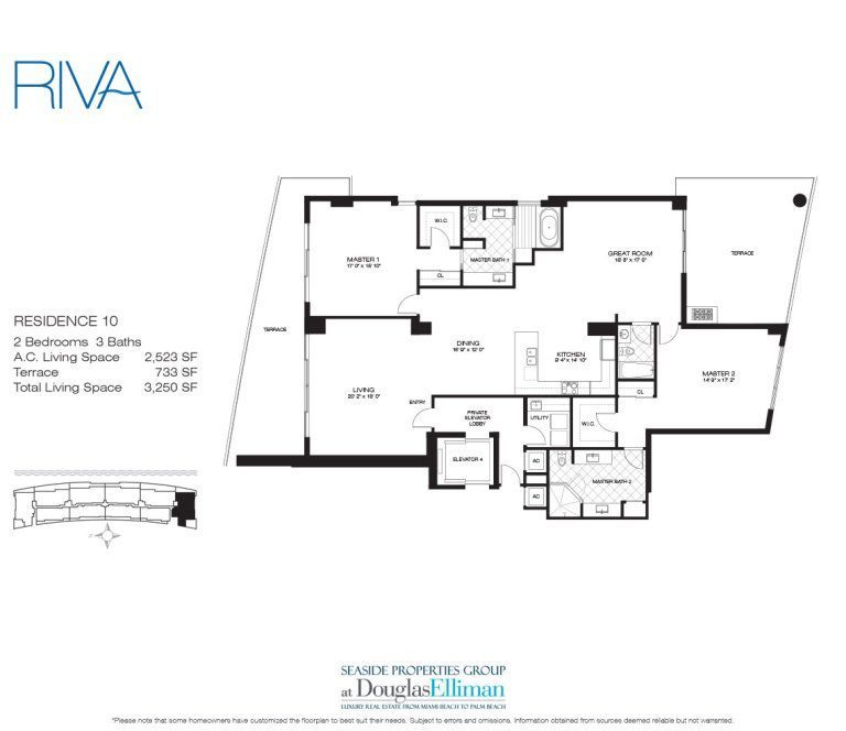 Residence 10 Floorplan for Riva, Luxury Waterfront Condos in Fort Lauderdale, Florida 33304.