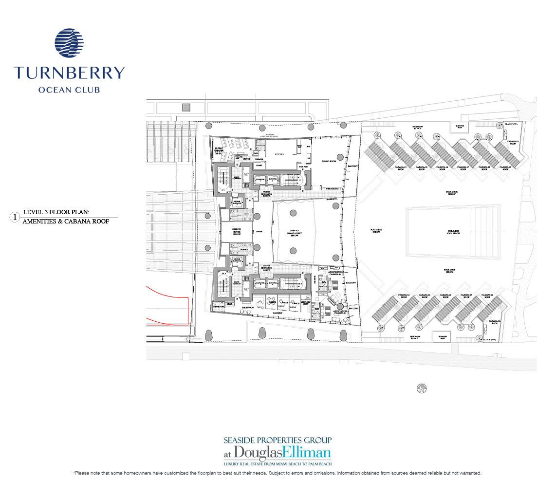 Level 3 Amenities Floorplan for Turnberry Ocean Club, Luxury Oceanfront Condos in Sunny Isles Beach, Miami, 33160.