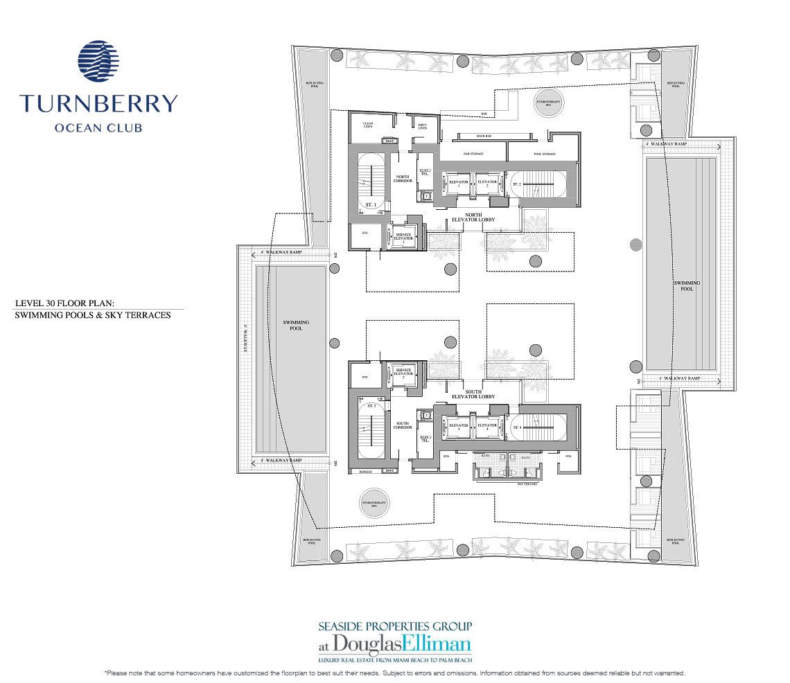 Level 30 Pools and Sky Terraces Floorplan for Turnberry Ocean Club, Luxury Oceanfront Condos in Sunny Isles Beach, Miami, 33160.
