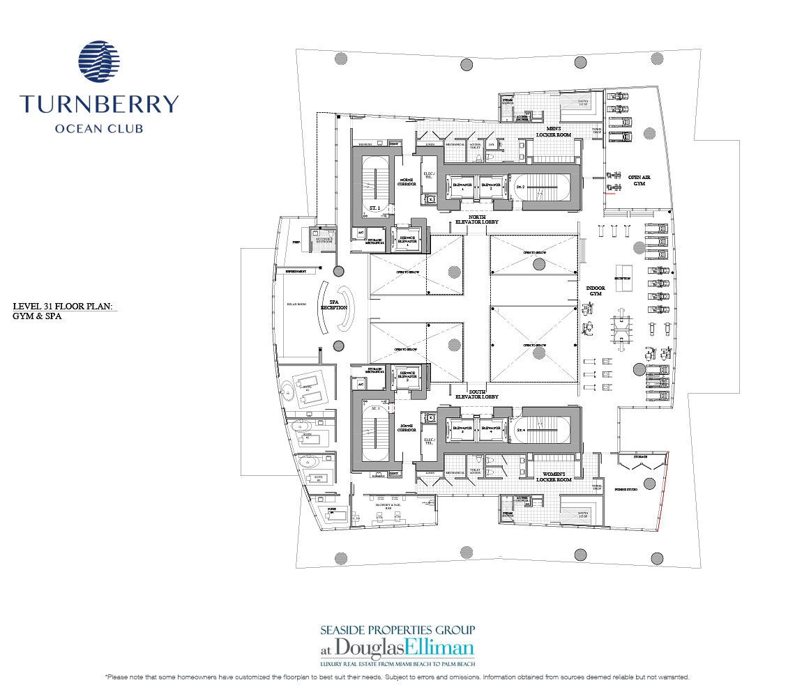 Level 31 Gym and Spa Terraces Floorplan for Turnberry Ocean Club, Luxury Oceanfront Condos in Sunny Isles Beach, Miami, 33160.