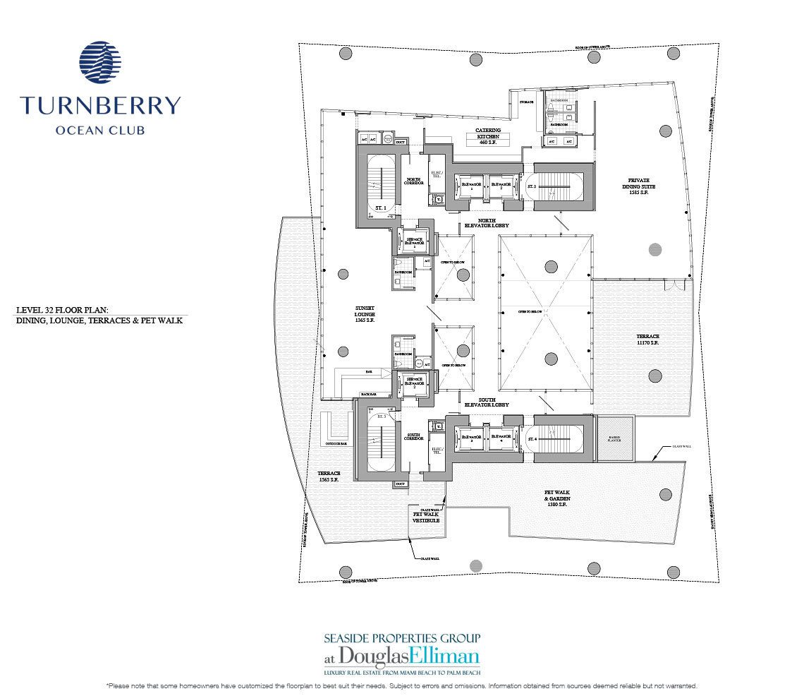 Level 32 Dining, Lounge & Terraces Floorplan for Turnberry Ocean Club, Luxury Oceanfront Condos in Sunny Isles Beach, Miami, 33160.