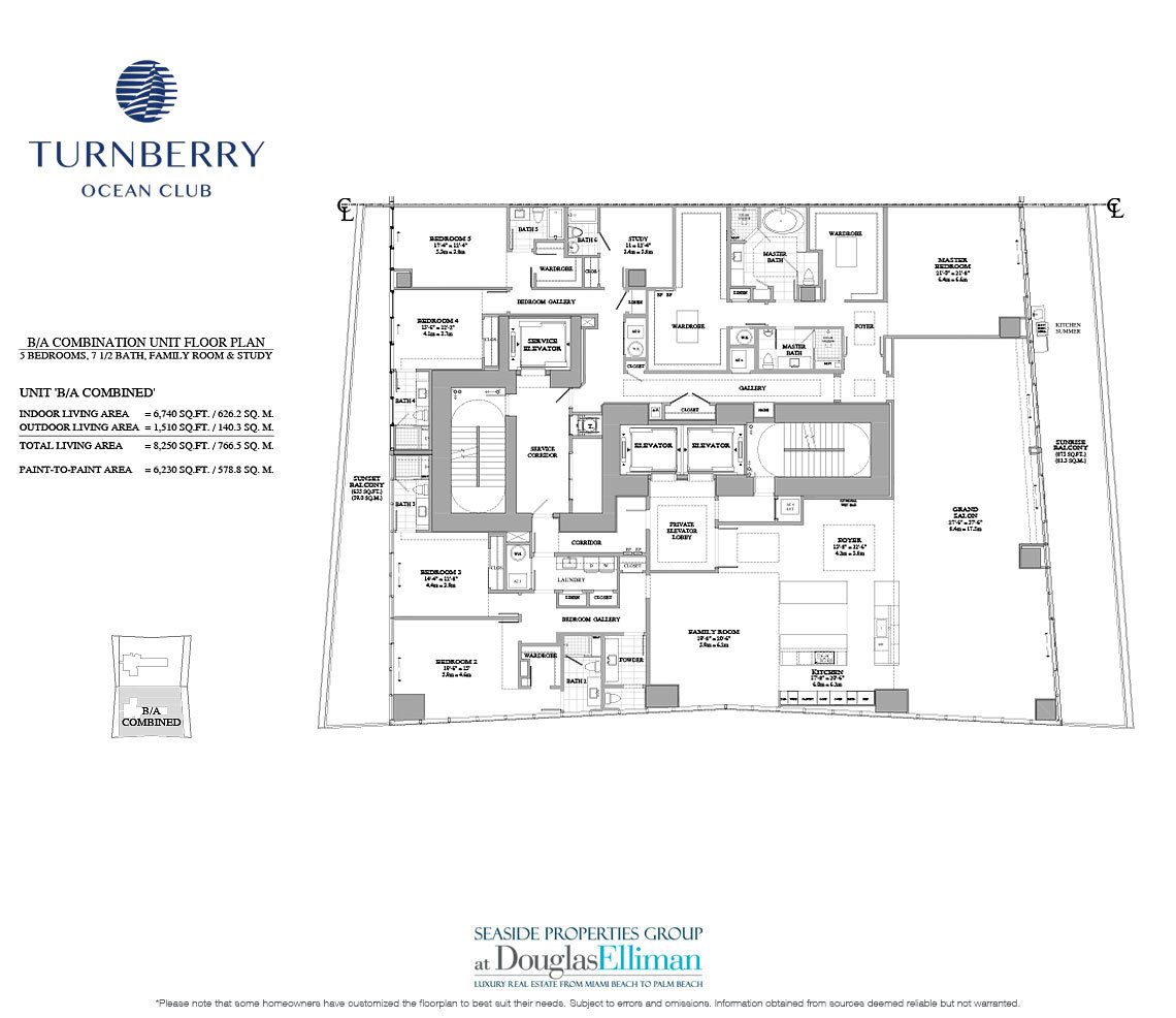 The Unit B-A Combo Floorplan for Turnberry Ocean Club, Luxury Oceanfront Condos in Sunny Isles Beach, Miami, 33160.