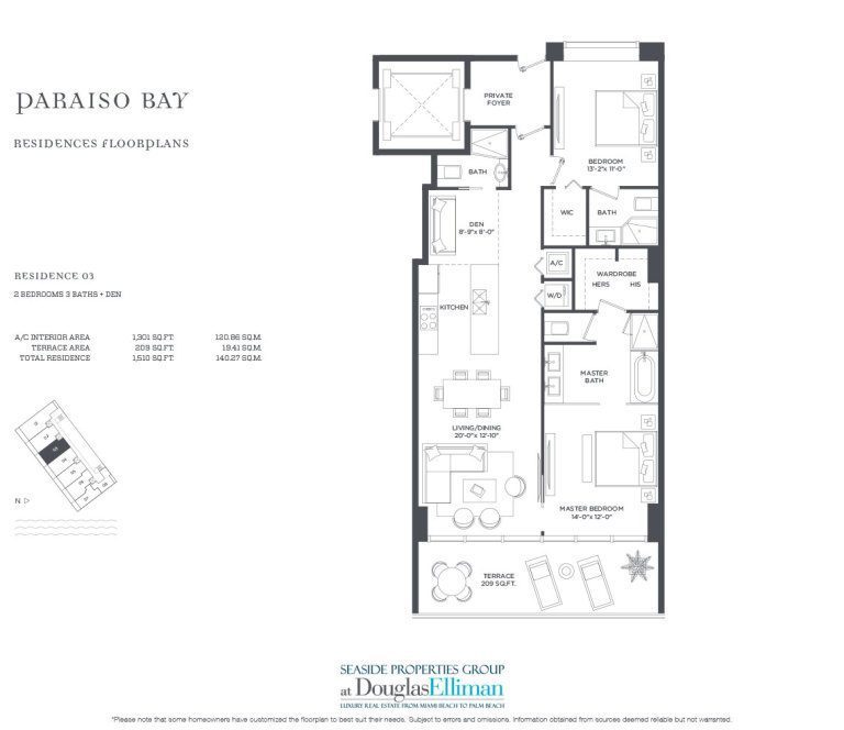 Residence 3 Floorplan for Paraiso Bay, Luxury Waterfront Condos in Miami, Florida, 33137