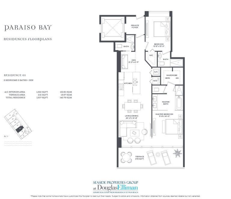 Residence 5 Floorplan for Paraiso Bay, Luxury Waterfront Condos in Miami, Florida, 33137
