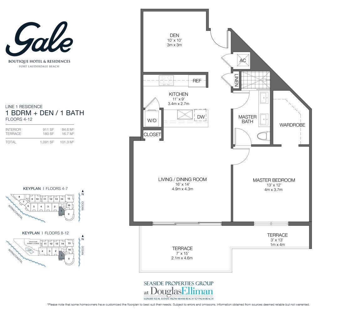 Line 1 Floorplan for Gale Hotel and Residences, Luxury Waterfront Condos in Fort Lauderdale, Florida 33304