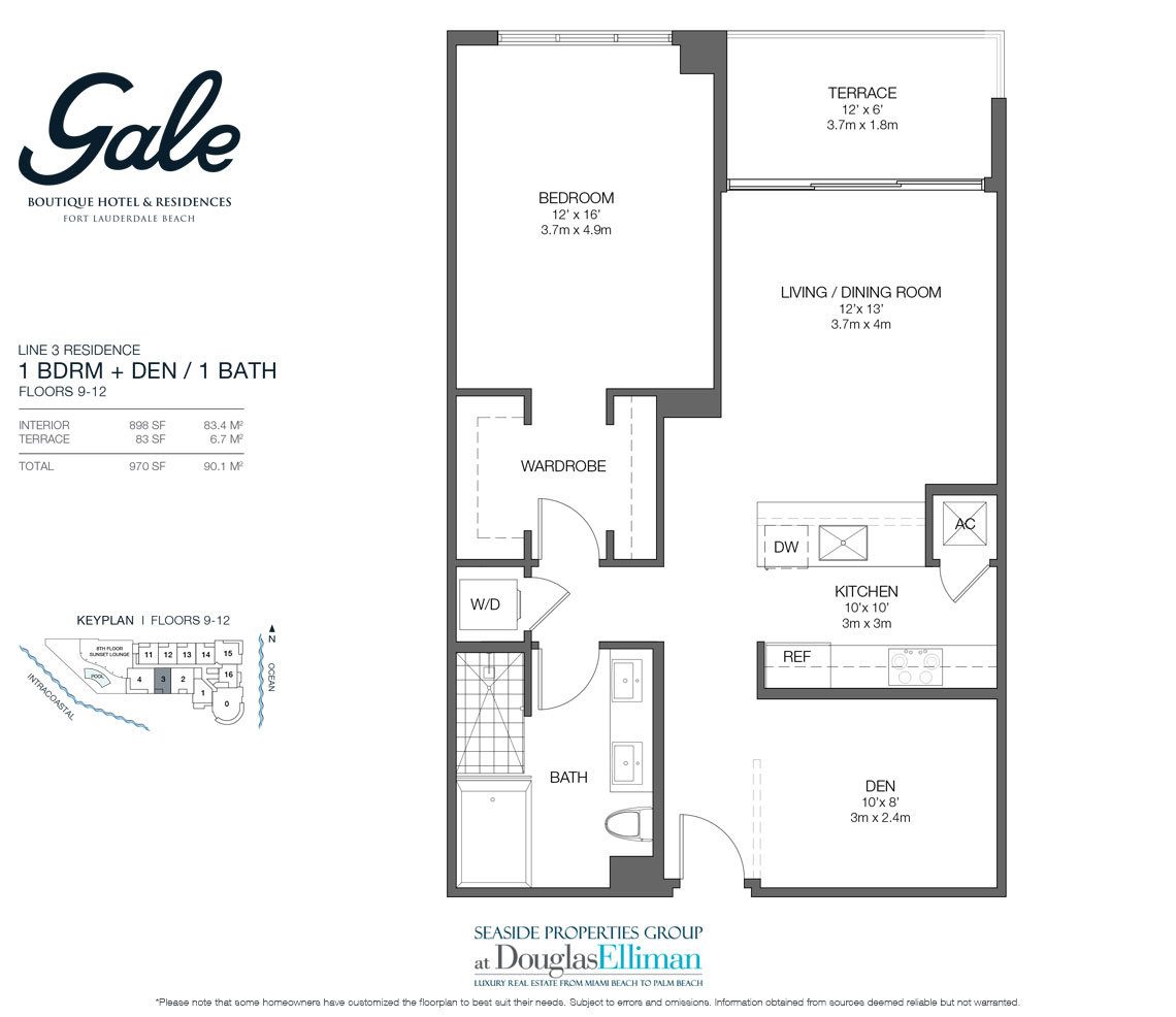 Line 3 Floorplan for Gale Hotel and Residences, Luxury Waterfront Condos in Fort Lauderdale, Florida 33304