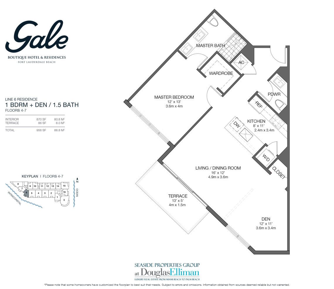 Line 6 Floorplan for Gale Hotel and Residences, Luxury Waterfront Condos in Fort Lauderdale, Florida 33304