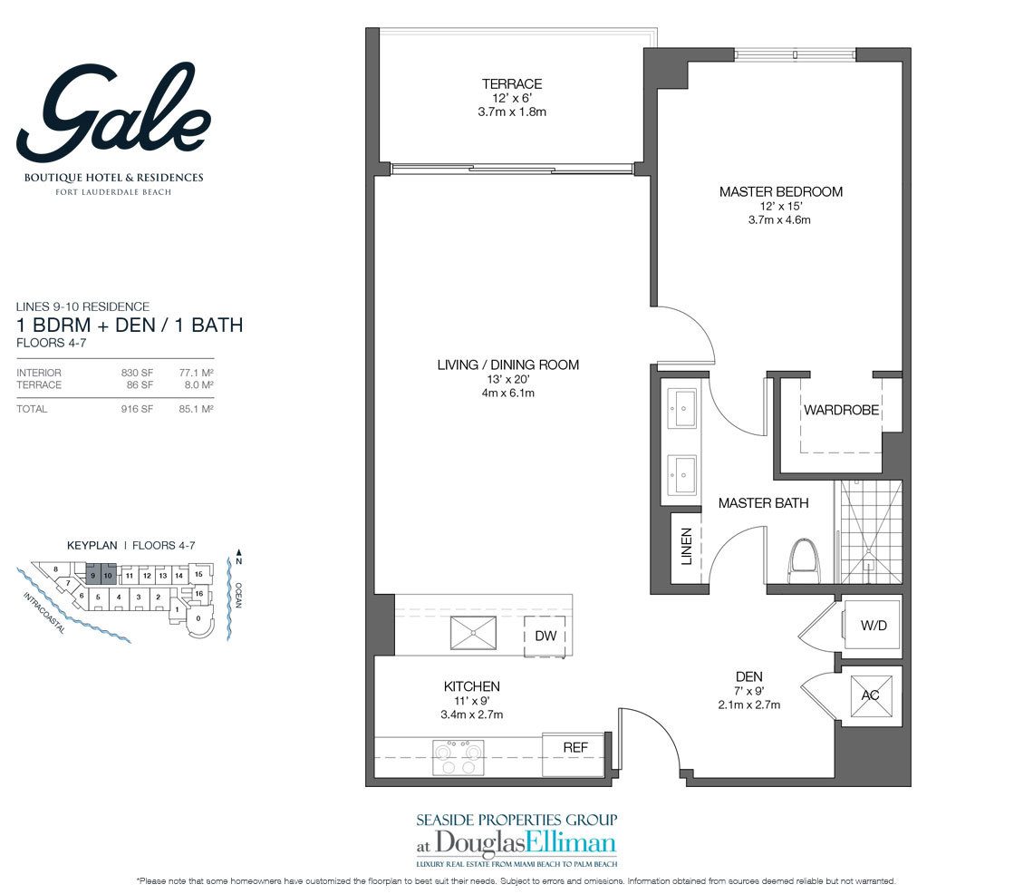 Line 9-10 Floorplan for Gale Hotel and Residences, Luxury Waterfront Condos in Fort Lauderdale, Florida 33304