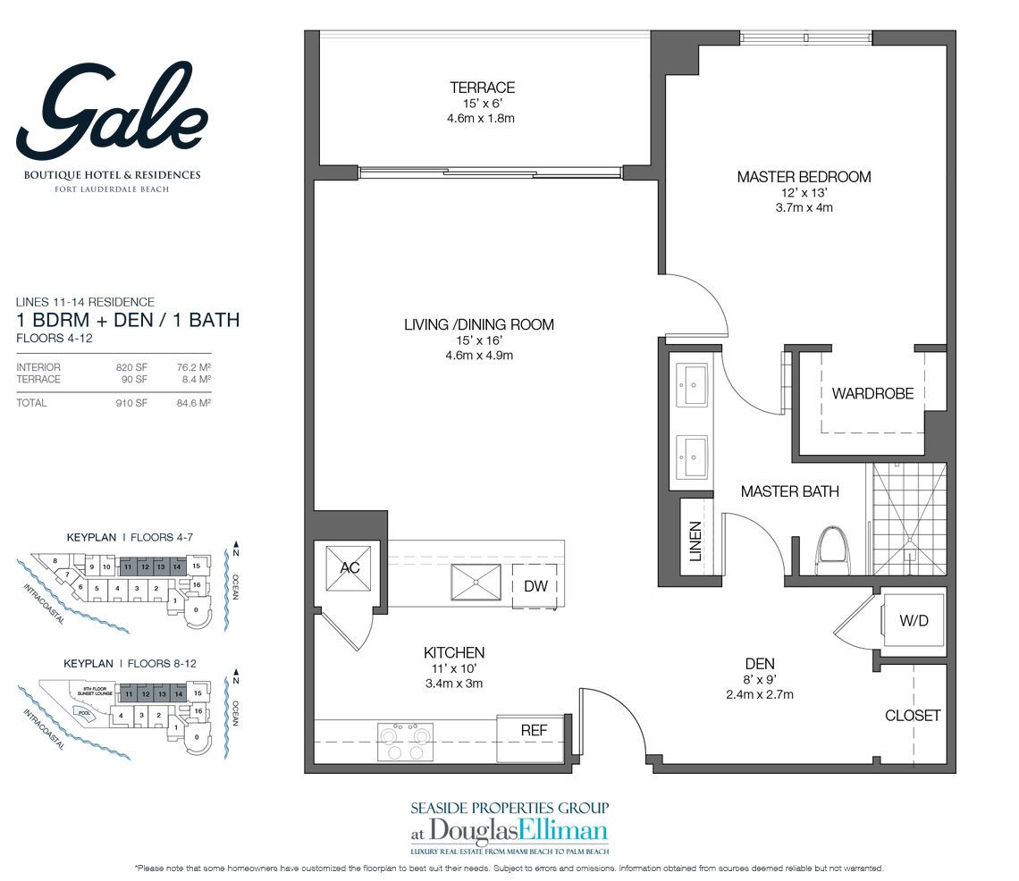 Line 11-14 Floorplan for Gale Hotel and Residences, Luxury Waterfront Condos in Fort Lauderdale, Florida 33304