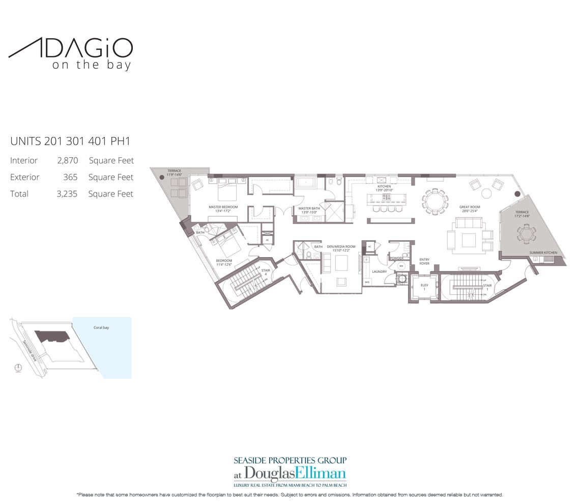01 Floorplan for Adagio on the Bay, Luxury Waterfront Condos in Fort Lauderdale, Florida 33304