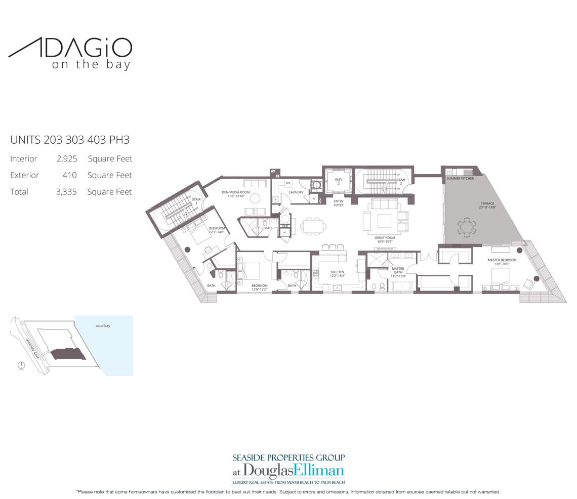03 Floorplan for Adagio on the Bay, Luxury Waterfront Condos in Fort Lauderdale, Florida 33304