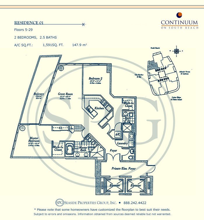 01 Floorplan for Continuum, Luxury Oceanfront Condos in Miami Beach, Florida 33139