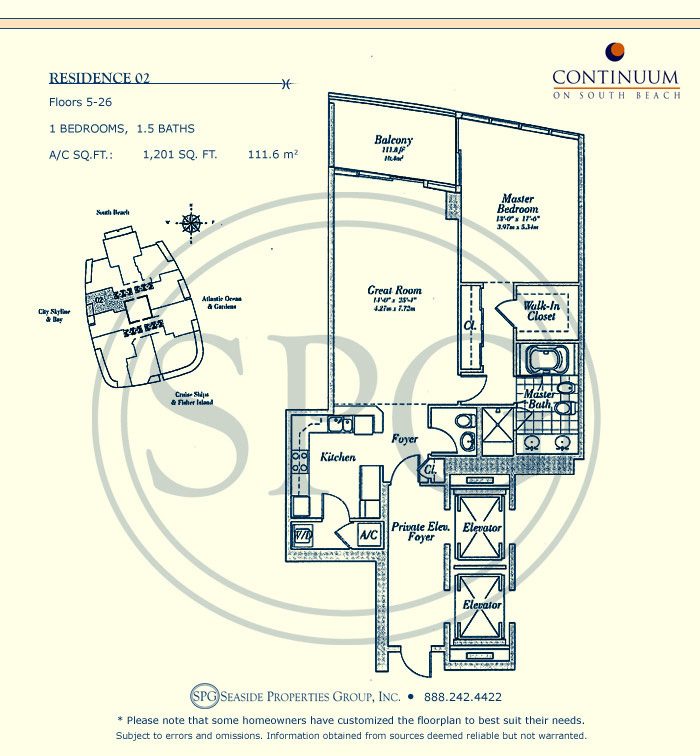 02 Floorplan for Continuum, Luxury Oceanfront Condos in Miami Beach, Florida 33139
