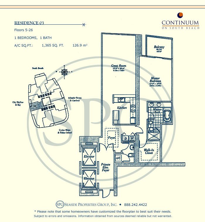 03 Floorplan for Continuum, Luxury Oceanfront Condos in Miami Beach, Florida 33139