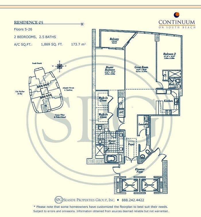 05 Floorplan for Continuum, Luxury Oceanfront Condos in Miami Beach, Florida 33139