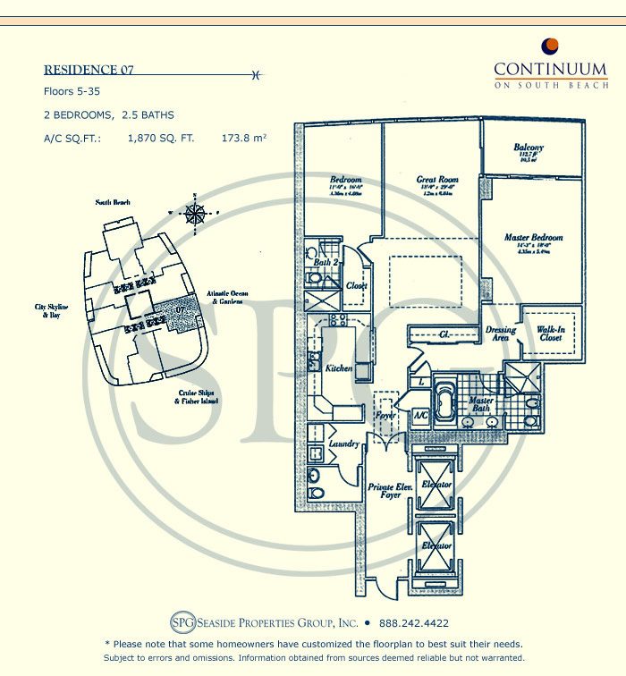07 Floorplan for Continuum, Luxury Oceanfront Condos in Miami Beach, Florida 33139
