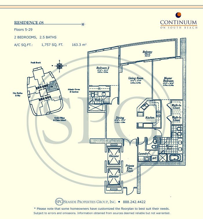 08 Floorplan for Continuum, Luxury Oceanfront Condos in Miami Beach, Florida 33139