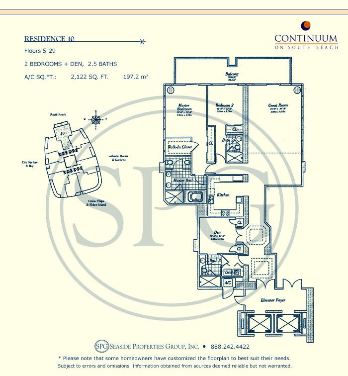 10 Floorplan for Continuum, Luxury Oceanfront Condos in Miami Beach, Florida 33139