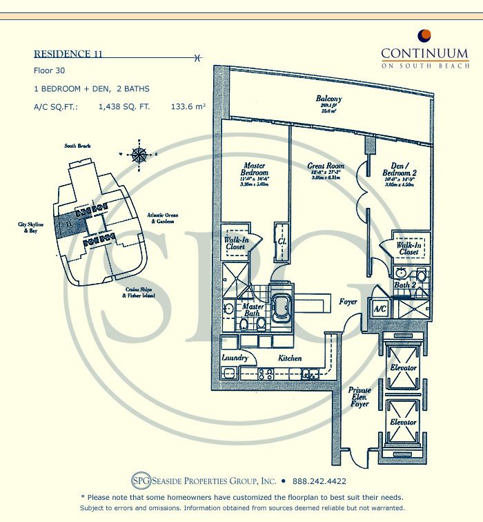 11 Floorplan for Continuum, Luxury Oceanfront Condos in Miami Beach, Florida 33139