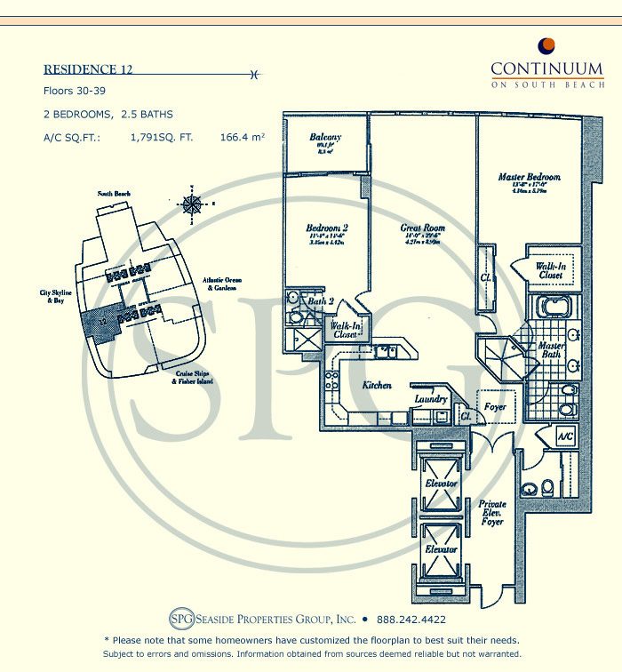 12 Floorplan for Continuum, Luxury Oceanfront Condos in Miami Beach, Florida 33139