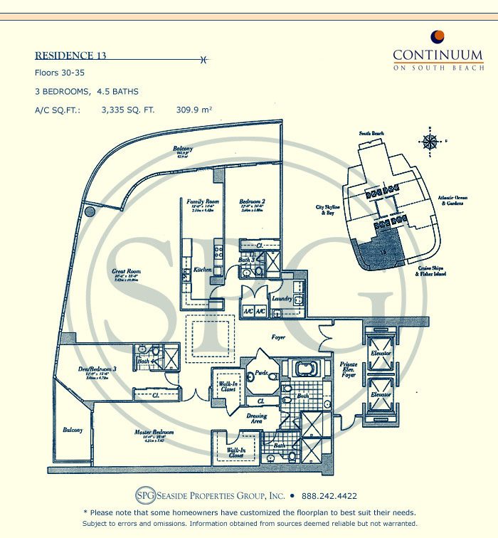 13 Floorplan for Continuum, Luxury Oceanfront Condos in Miami Beach, Florida 33139