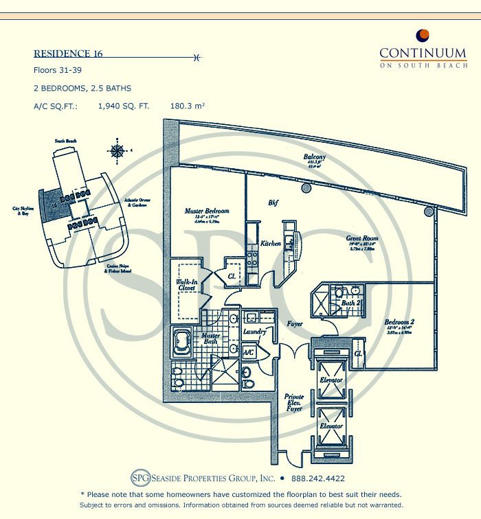 16 Floorplan for Continuum, Luxury Oceanfront Condos in Miami Beach, Florida 33139