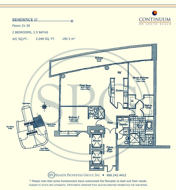 17 Floorplan for Continuum, Luxury Oceanfront Condos in Miami Beach, Florida 33139